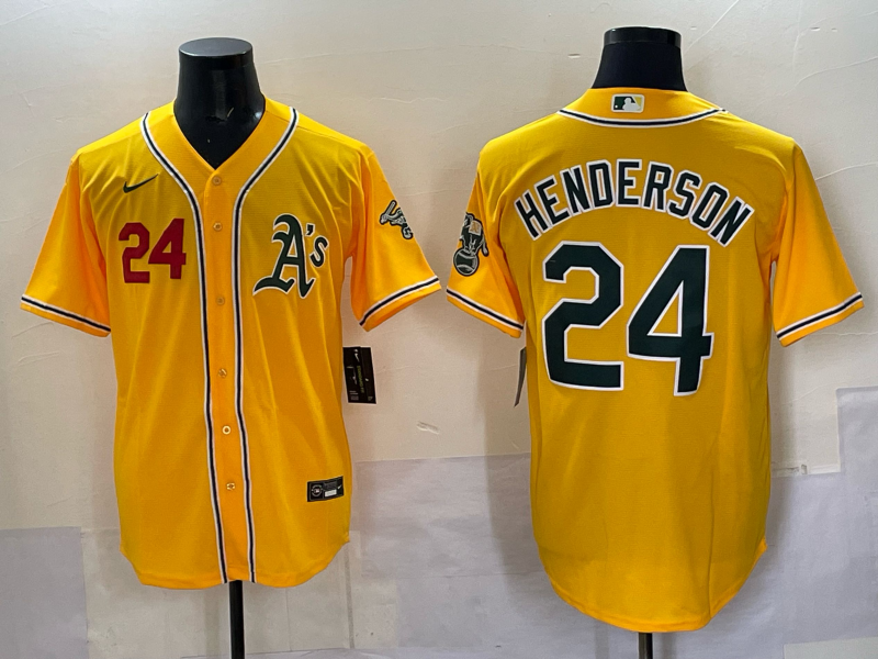 Men Oakland Athletics #24 Henderson yellow Nike 2025 MLB Jersey 00->oakland athletics->MLB Jersey